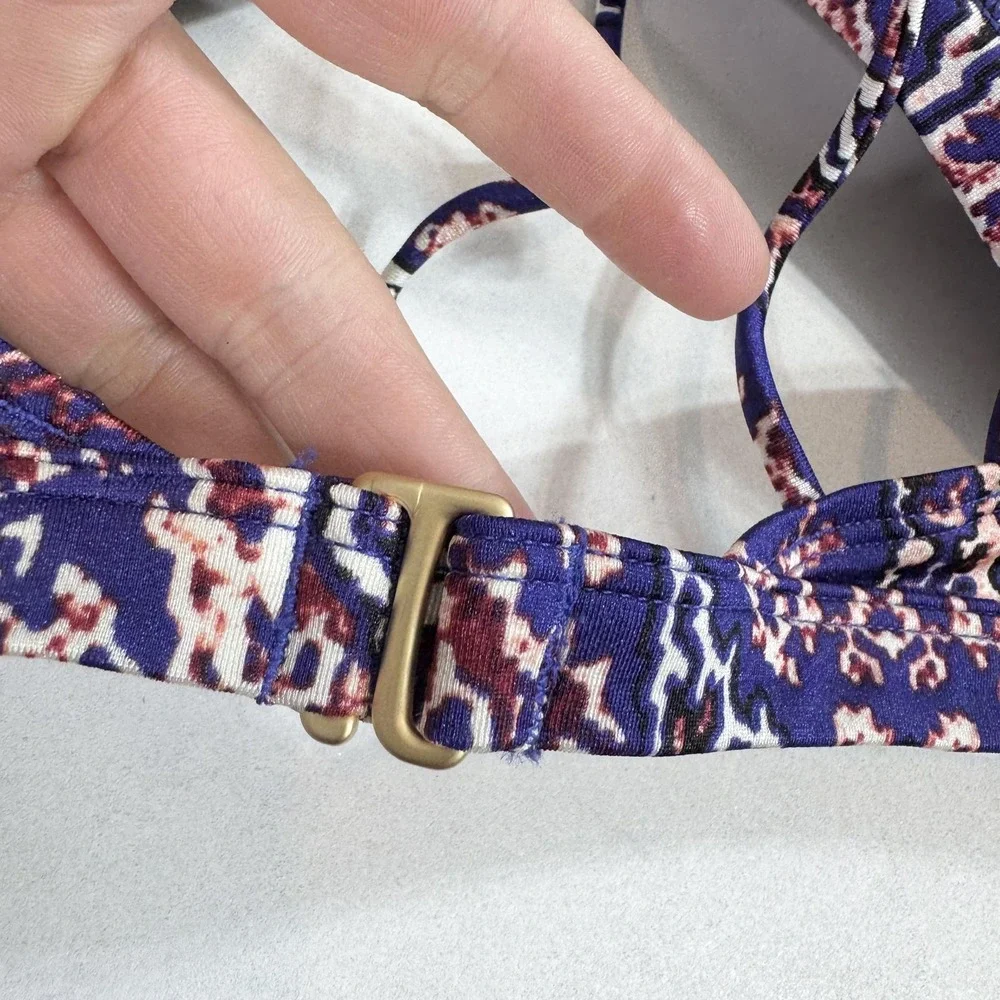 Athleta Bikini Top Womens Medium Purple Blue Strappy Back Padded Print Swimwear - Picture 7 of 8